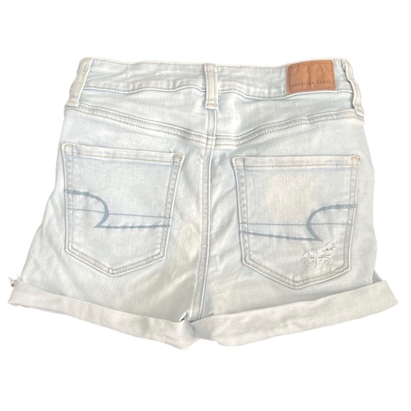 American eagle hi-rise shortie distressed jean denim shorts size 0 - Picture 2 of 5